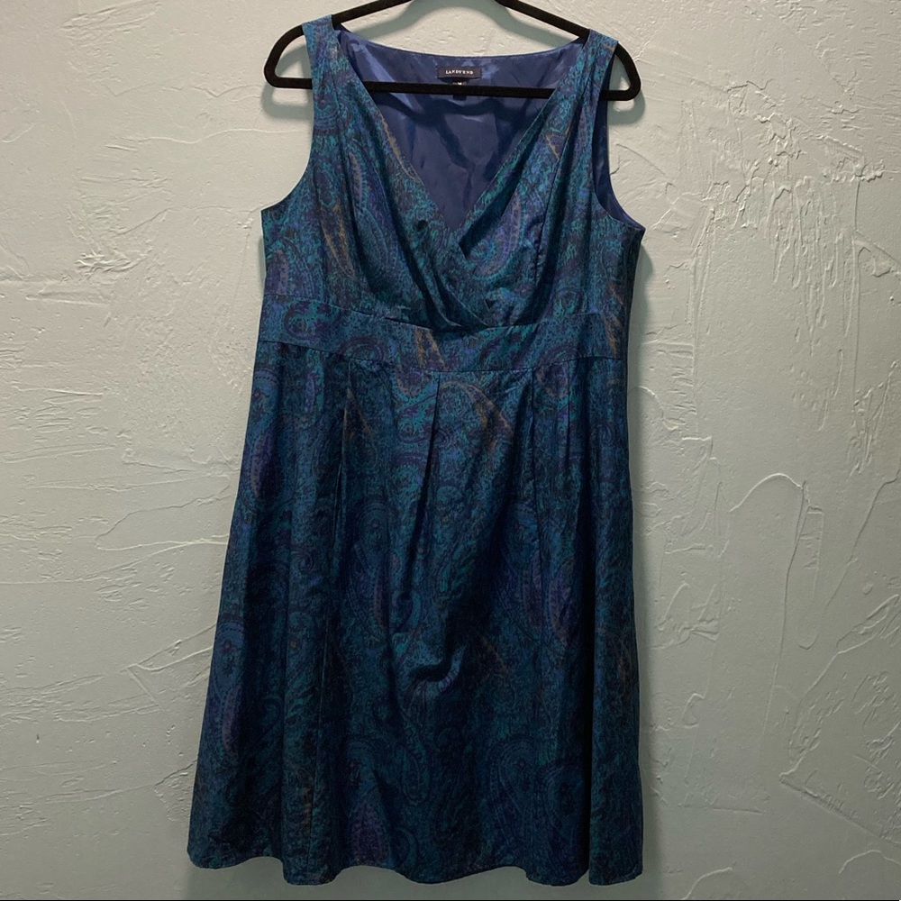 Lands End-
Size 14 dress blue/ teal/ black